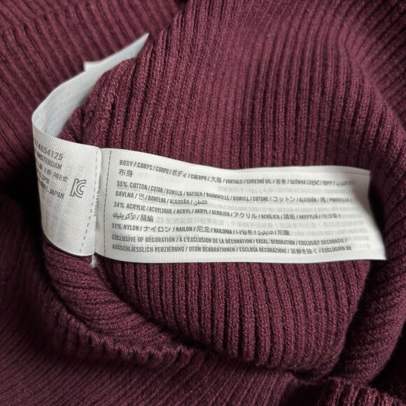 Hollister Size XXL Burgundy Rib Knit Square Neck Bell Sleeve Top LS Stretch #W - Picture 8 of 8